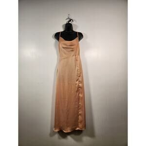 BAEVELEY Midi Maxi Cowl Neck Slip Dress Womens S Orange Apricot Checkerboard NEW